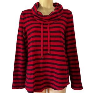 Chaps Denim Size M Red & Navy Striped Top Pullover Cowl Neck Long Sleeves